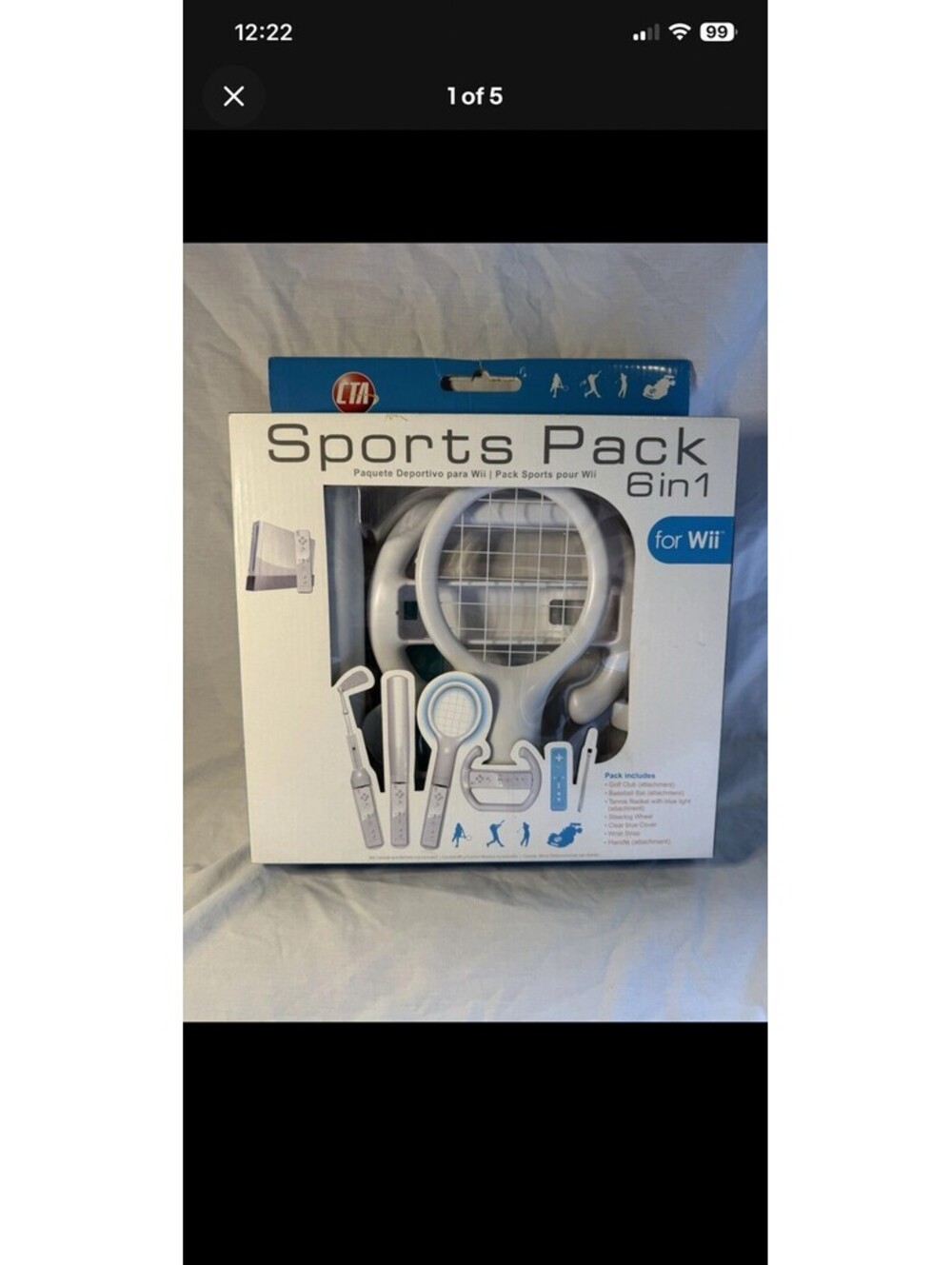 Sports Pack 6 in 1 for Nintendo Wii Video Game Accessories Club Wheel Racket Bat
